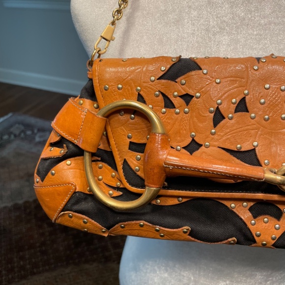Rare Designer Gucci Studded with Horse Bit Black/Brown Bag - Picture 3 of 11